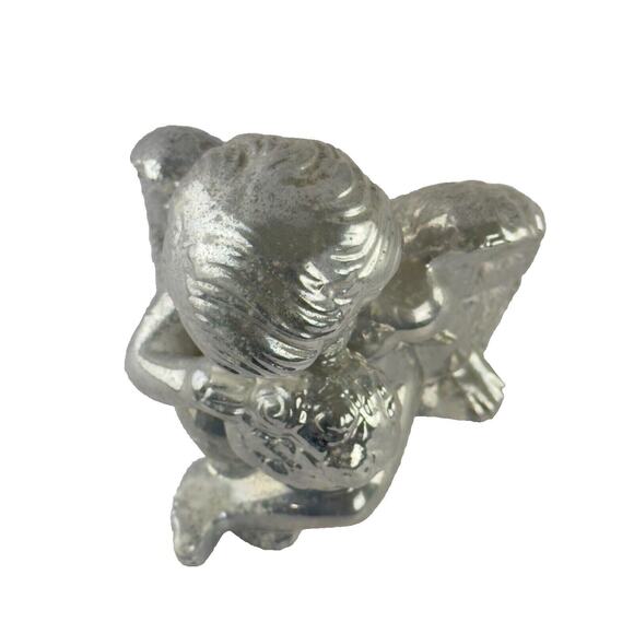 Vintage Silver Angel Figurine Cherub Statue 90s Holiday Decor Guardian Angel - Picture 4 of 16